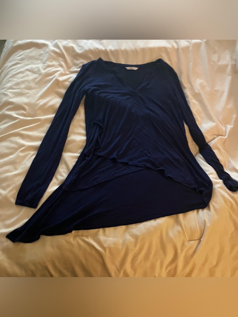 Three Dots Women's Large Navy Blue Long Sleeve Split Front High Low Tunic Top L